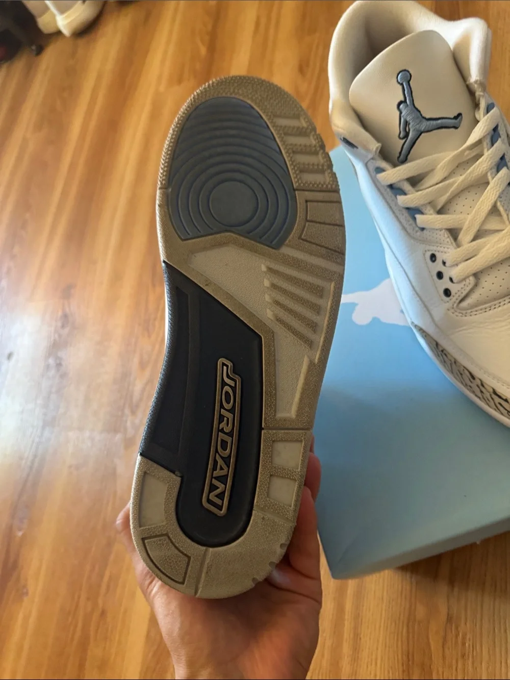 Jordan White and Light Blue Retro Sneakers